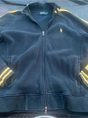 Polo by Ralph Lauren Black/Yellow Ribbed Cotton Full Zip Lightweight Jacket